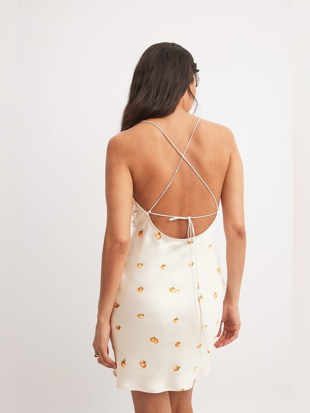 NWT NA-KD Orange Print Cream Slip Dress Size 40 fits like 6 - Picture 13 of 15